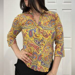 Ralph Lauren Paisley Vintage Print Top Purple Gold Boho Preppy Medium Blouse
